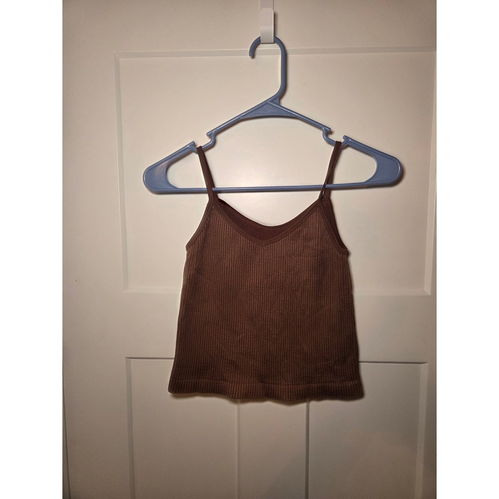 Bella Seamless Ribbed Camisole Top Brown V-Neck Spaghetti Strap Small